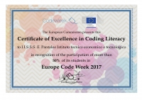 Code Week: certificato di eccellenza nell&#039;alfabetizzazione informatica conferito al nostro Istituto